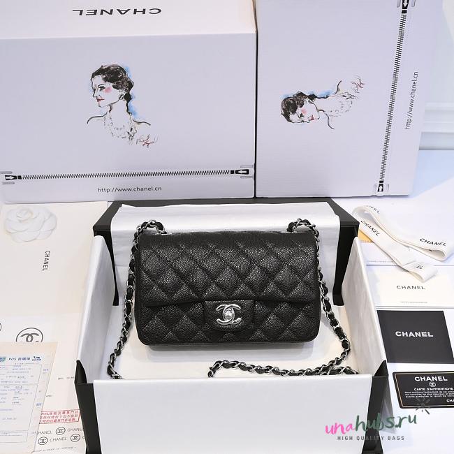 Chanel Mini Flap Bag Black Caviar Silver 20cm - 1