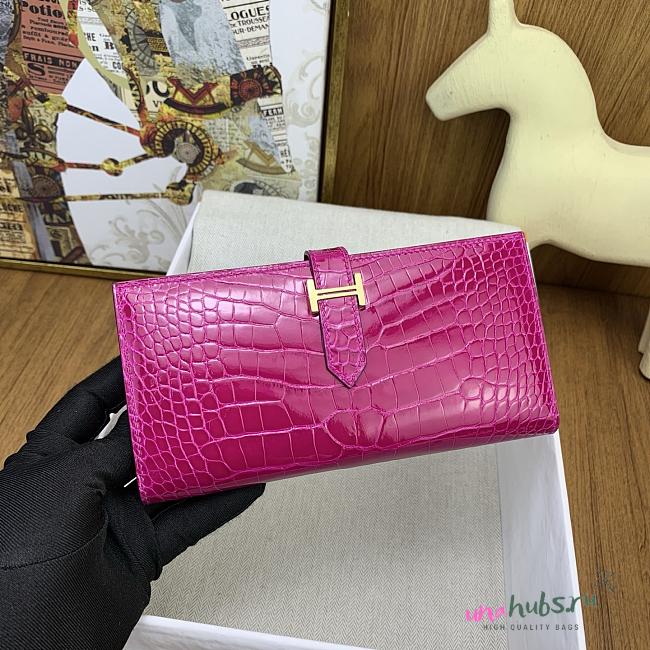 Hermes Wallet Fuchsia Crocodile 17.5x9cm - 1