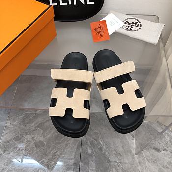 Hermes Chypre black beige suede sandal