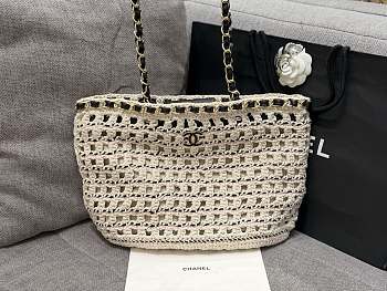 Chanel Maxi Braided Shopping Bag Raffia Tote 33x23x11cm