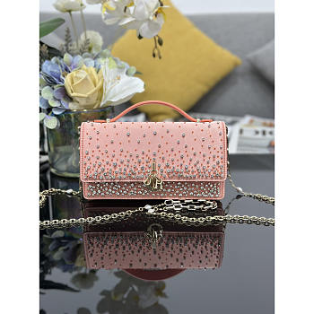 Dior Pink Crystal-Embellished Top-Handle Clutch 21x11.5x4cm