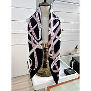 Chanel Square Scarf Silk Twill Black & Pink Ribbon Print - 3