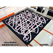 Chanel Square Scarf Silk Twill Black & Pink Ribbon Print - 2
