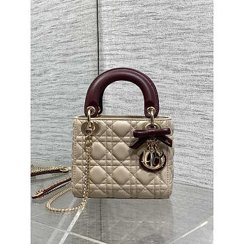 Dior Mini Lady Bag with Chain Trench Red Cannage 17x7x15cm
