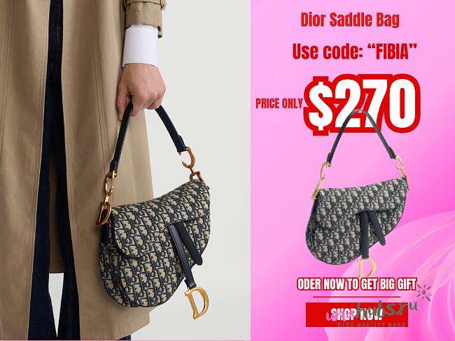 Dior Saddle monoram grained calfskin with strap bag 24cm - 1