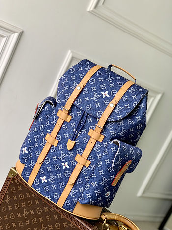 Louis Vuitton Backpack Christopher MM Blue Denim 44x38x22.5cm