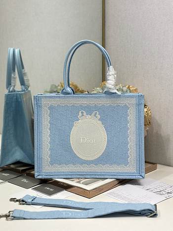 Dior Medium Book Tote With Strap In Blue 36x27x16cm