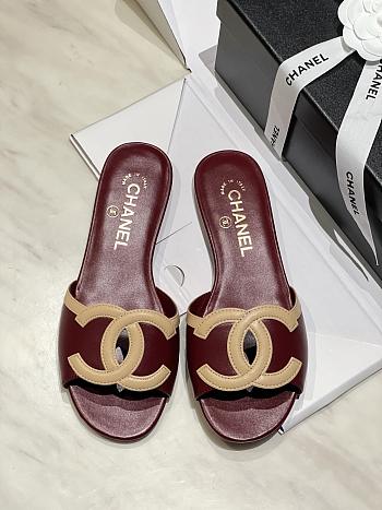 Chanel Red Beige Slides