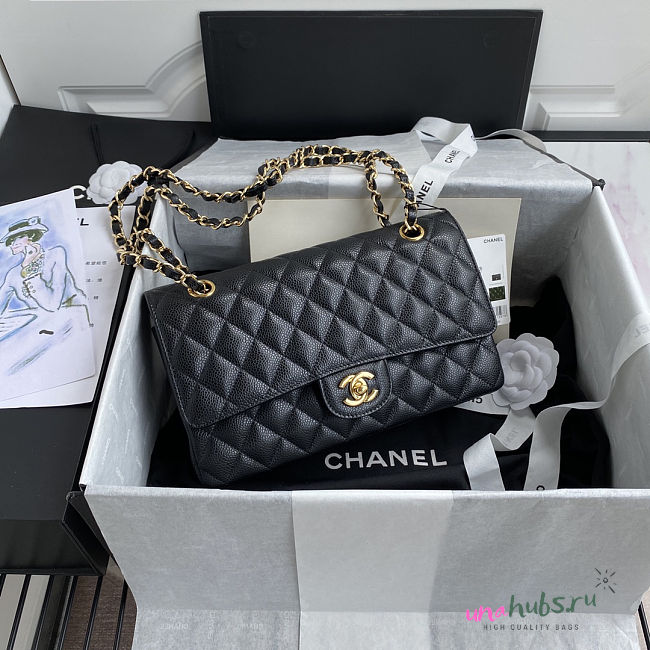 Chanel Medium Flap Bag Black Caviar Gold 25cm - 1