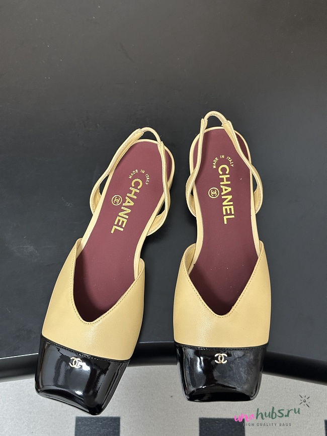 Chanel Slingback Beige black flat - 1