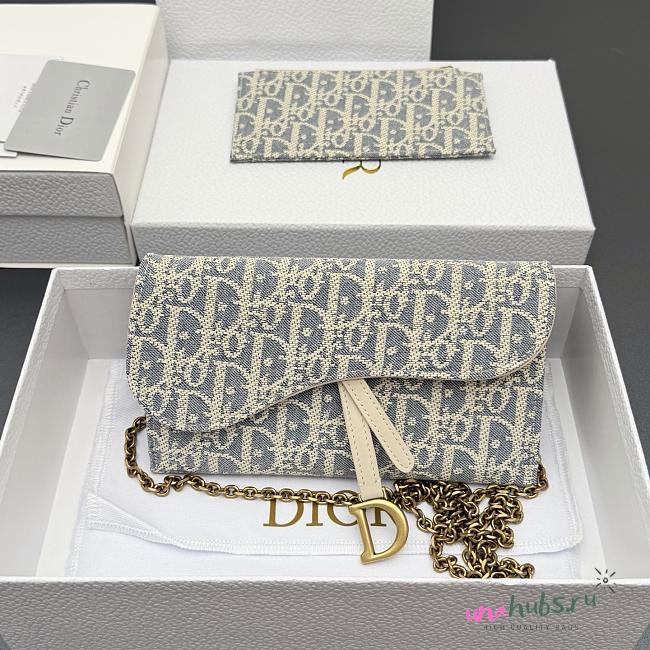 Dior Medium Saddle Pouch with Chain Blue 19.5x11x3cm - 1