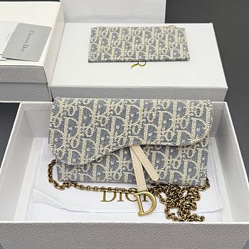 Dior Medium Saddle Pouch with Chain Blue 19.5x11x3cm