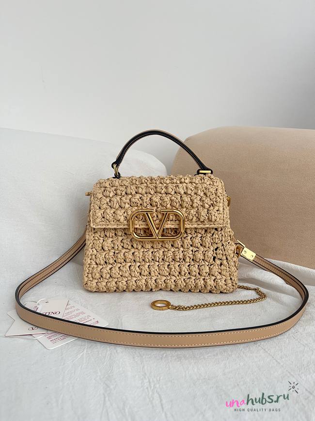 Valentino Garavani VSling Mini raffia-effect shoulder bag 22x16x9cm - 1