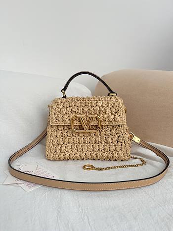 Valentino Garavani VSling Mini raffia-effect shoulder bag 22x16x9cm