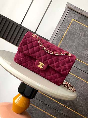Chanel Flap Bag Burgundy Suede 25cm
