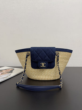 Chanel Raffia Denim tote Bag 34x17x12.5cm