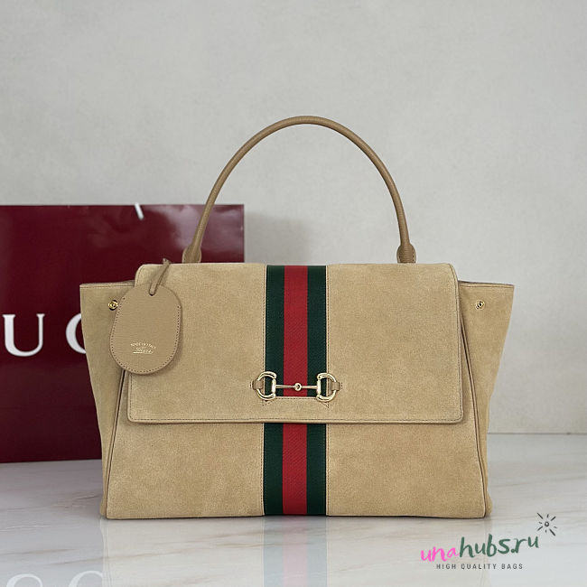 Gucci Paparazzo Large Top Handle Bag In Sand Suede 37x29x13cm - 1