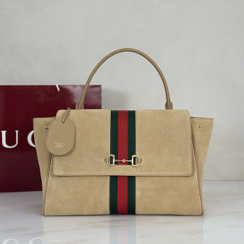 Gucci Paparazzo Large Top Handle Bag In Sand Suede 37x29x13cm