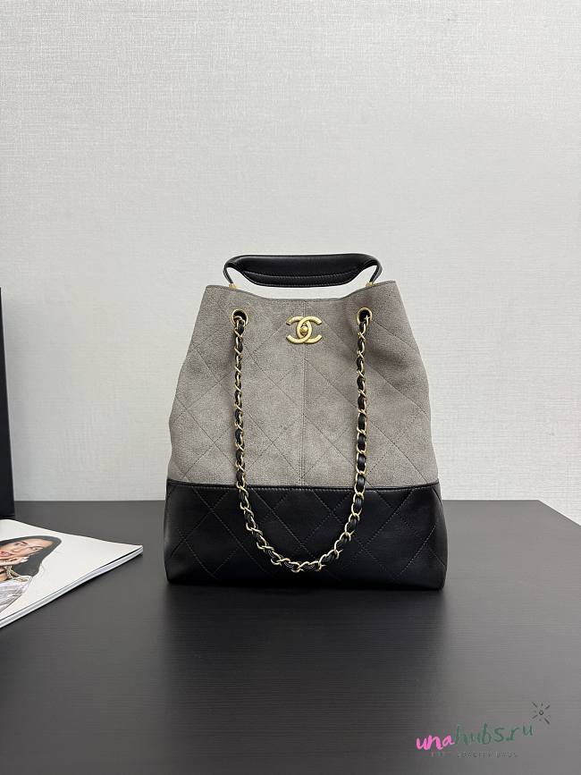 Chanel Coco Shopping Bag Dark Grey Suede 31x28x12cm - 1