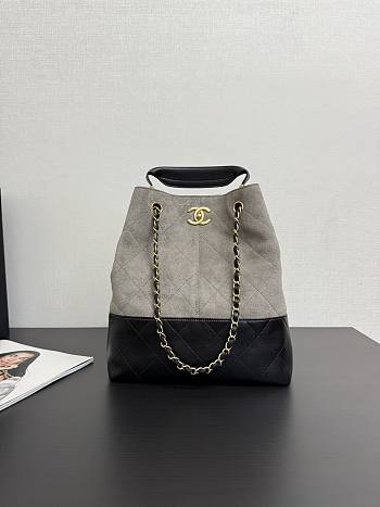 Chanel Coco Shopping Bag Dark Grey Suede 31x28x12cm