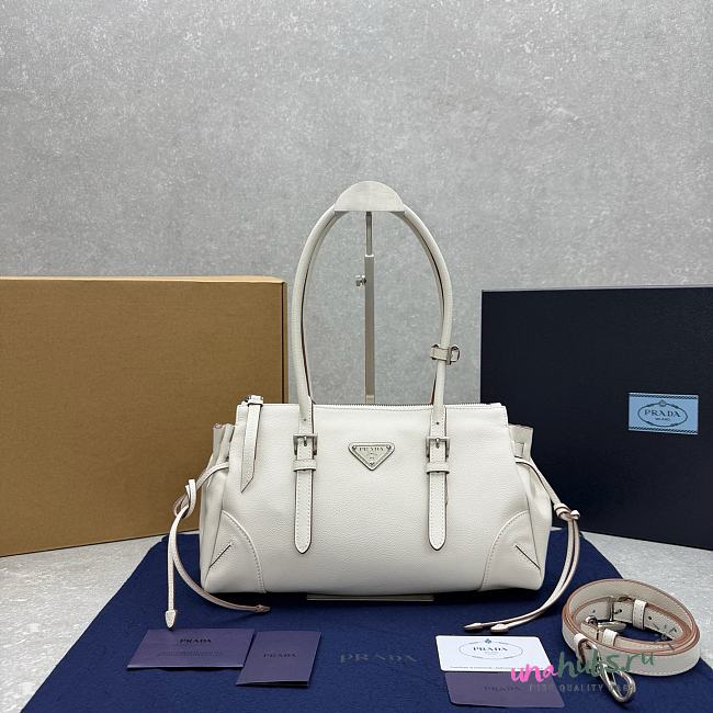 Prada Bonnie antiqued leather white tote bag 33x20x14cm - 1
