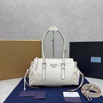 Prada Bonnie antiqued leather white tote bag 33x20x14cm