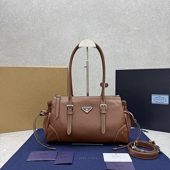 Prada Bonnie antiqued leather brown tote bag 33x20x14cm