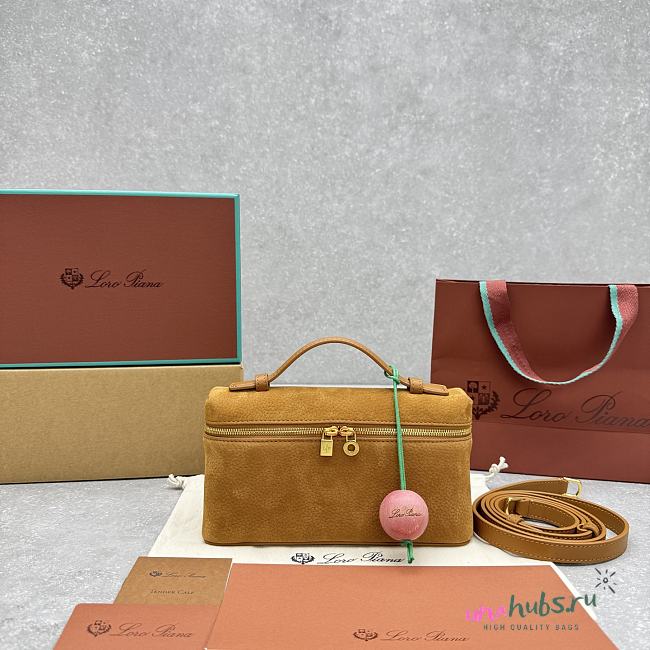 Loro Piana Brown Grained Vanity Case Bag 19x8x12cm - 1