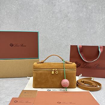 Loro Piana Brown Grained Vanity Case Bag 19x8x12cm