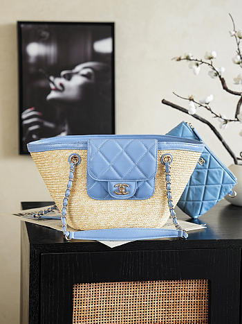 Chanel Raffia Blue tote Bag 41x18x13cm