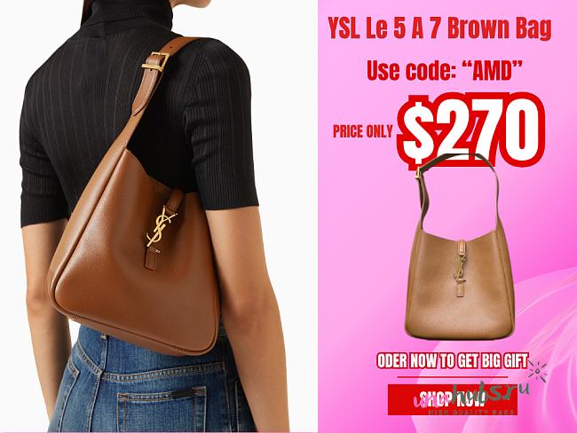 YSL Le 5 A 7 Brown Bag - 23×22×8.5cm - 1