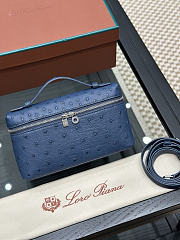 Loro Piana Extra Pocket L19 Ostrich Leather Blue silver 19cm - 1