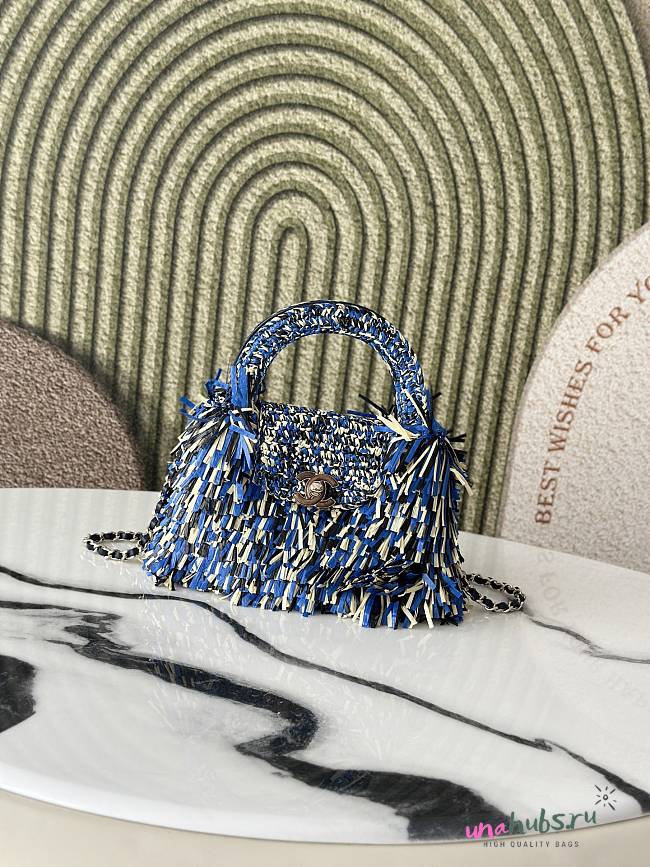 Chanel Kelly Raffia Blue 19x13x7cm - 1