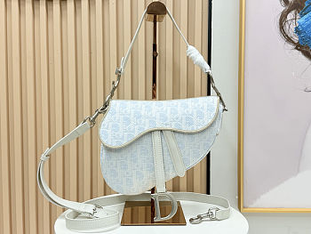 Dior Saddle Bag with Strap Céleste Blue Oblique 24×16×18cm