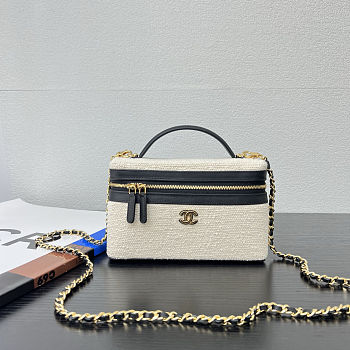 Chanel Vanity Case Tweed Calfskin Top Handle Slim 19.5x5x17cm