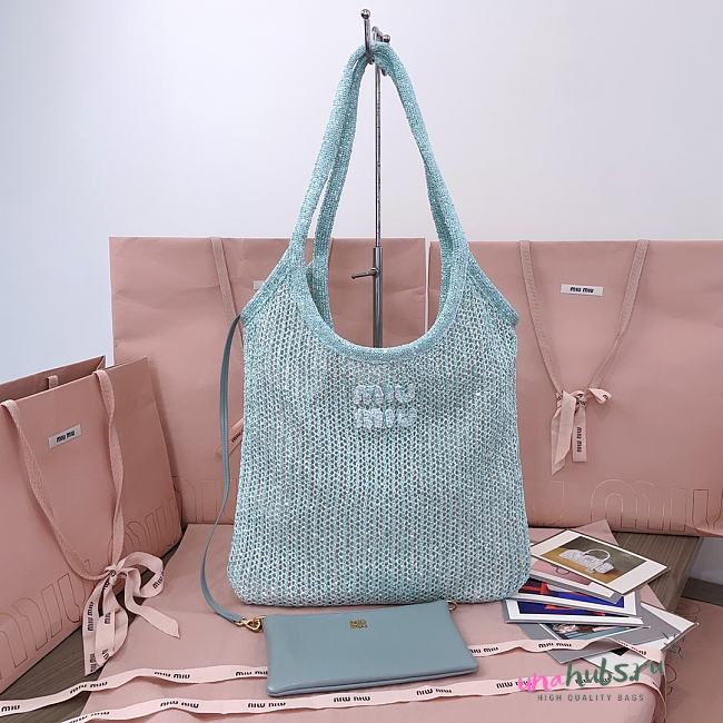 Miu Miu Ivy Sequined Mesh Tote Bag in Blue 35x40cm - 1