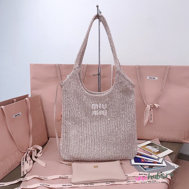 Miu Miu Ivy Sequined Mesh Tote Bag in Pink 35x40cm - 1