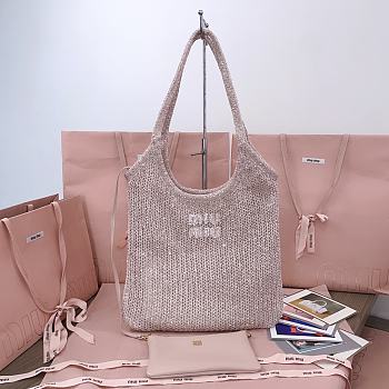 Miu Miu Ivy Sequined Mesh Tote Bag in Pink 35x40cm