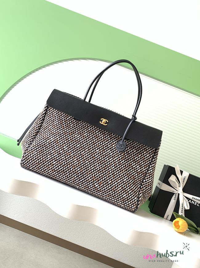 Chanel 2026ss Shopping Bag Black Calfskin Tweed 43x33x17cm - 1