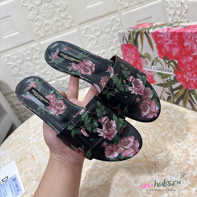 Dolce & Gabbana BLACK Floral motif slides - 1