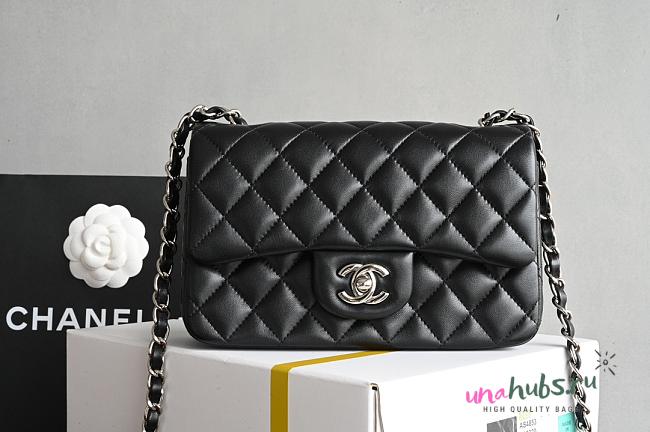 Chanel Mini Flap Bag Black Lambskin Silver 20cm - 1