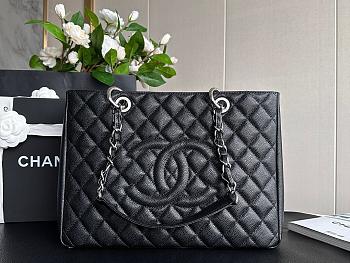 Chanel Shopping Tote Bag Black Caviar Silver 34cm