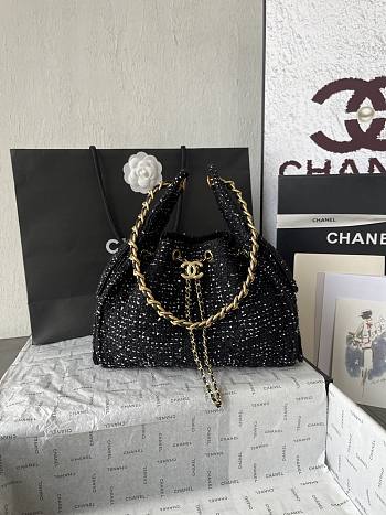 Chanel 25 Tweed Quilted Small Handbag Black 30x26x14cm