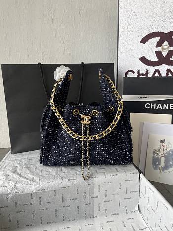 Chanel 25 Tweed Quilted Small Handbag Navy Blue 30x26x14cm