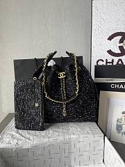 Chanel 25 Tweed Quilted Medium Handbag Black 40x30x15cm - 1