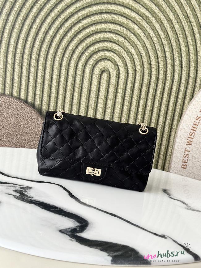 Chanel Small Reissue 2.55 Flap Bag Black Lambskin Gold 24x16x7.5cm - 1