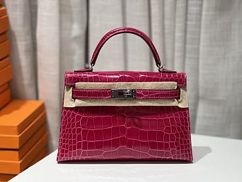 Hermes Mini Kelly Crocodile Pink Silver 20cm
