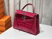 Hermes Mini Kelly Crocodile Pink Silver 20cm - 5