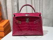 Hermes Mini Kelly Crocodile Pink Silver 20cm - 2