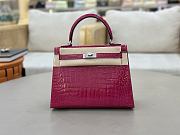Hermes 25 Kelly Pink Crocodile Silver 25cm - 1